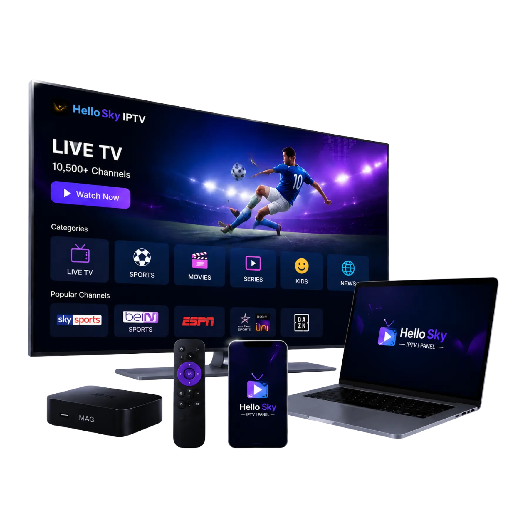 HelloSky IPTV Panel tech showcase scene
