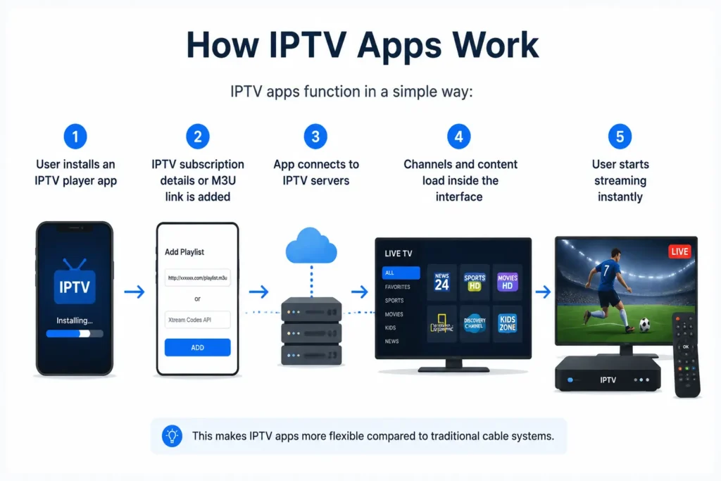 How IPTV apps work diagram