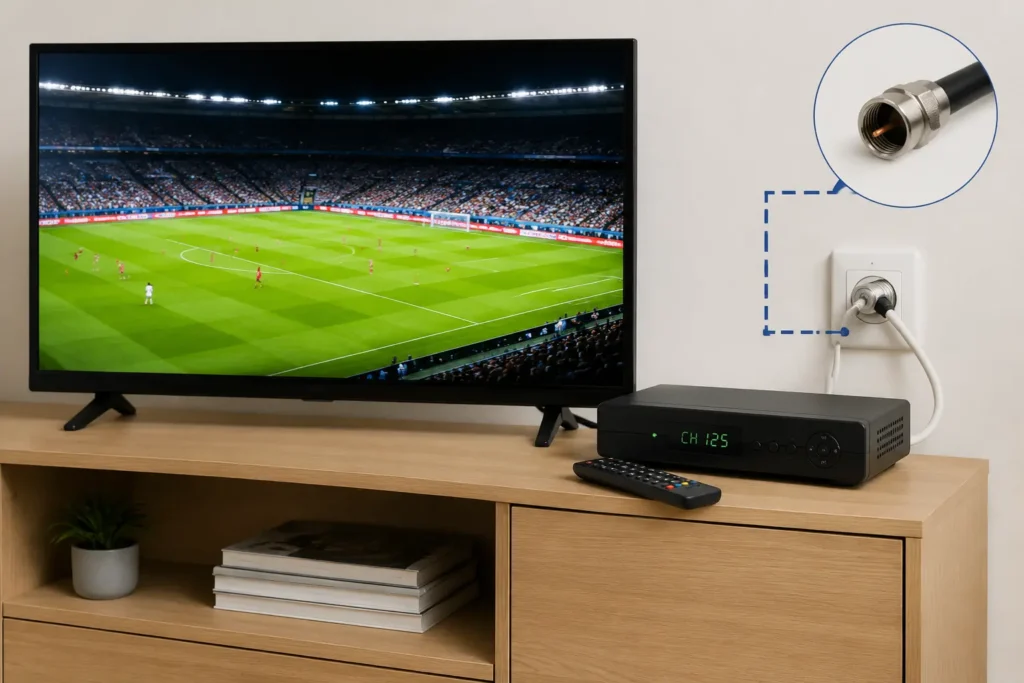 Modern living room with TV setup, How Does Cable TV Work