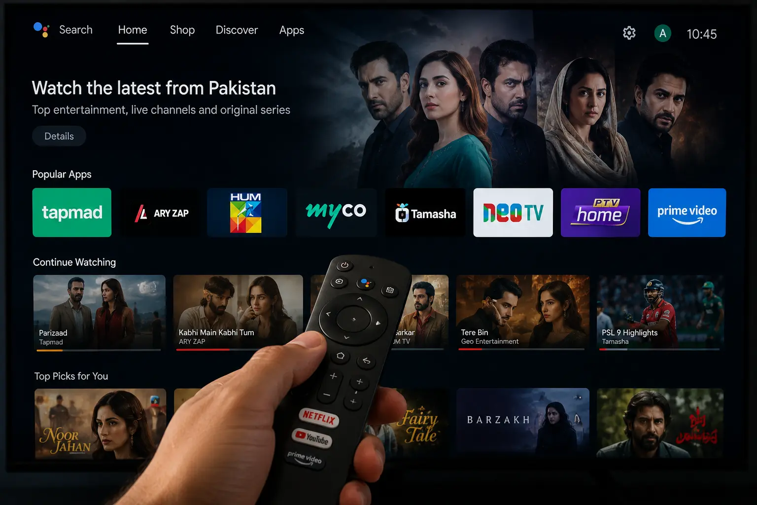 Streaming interface with remote control close-up