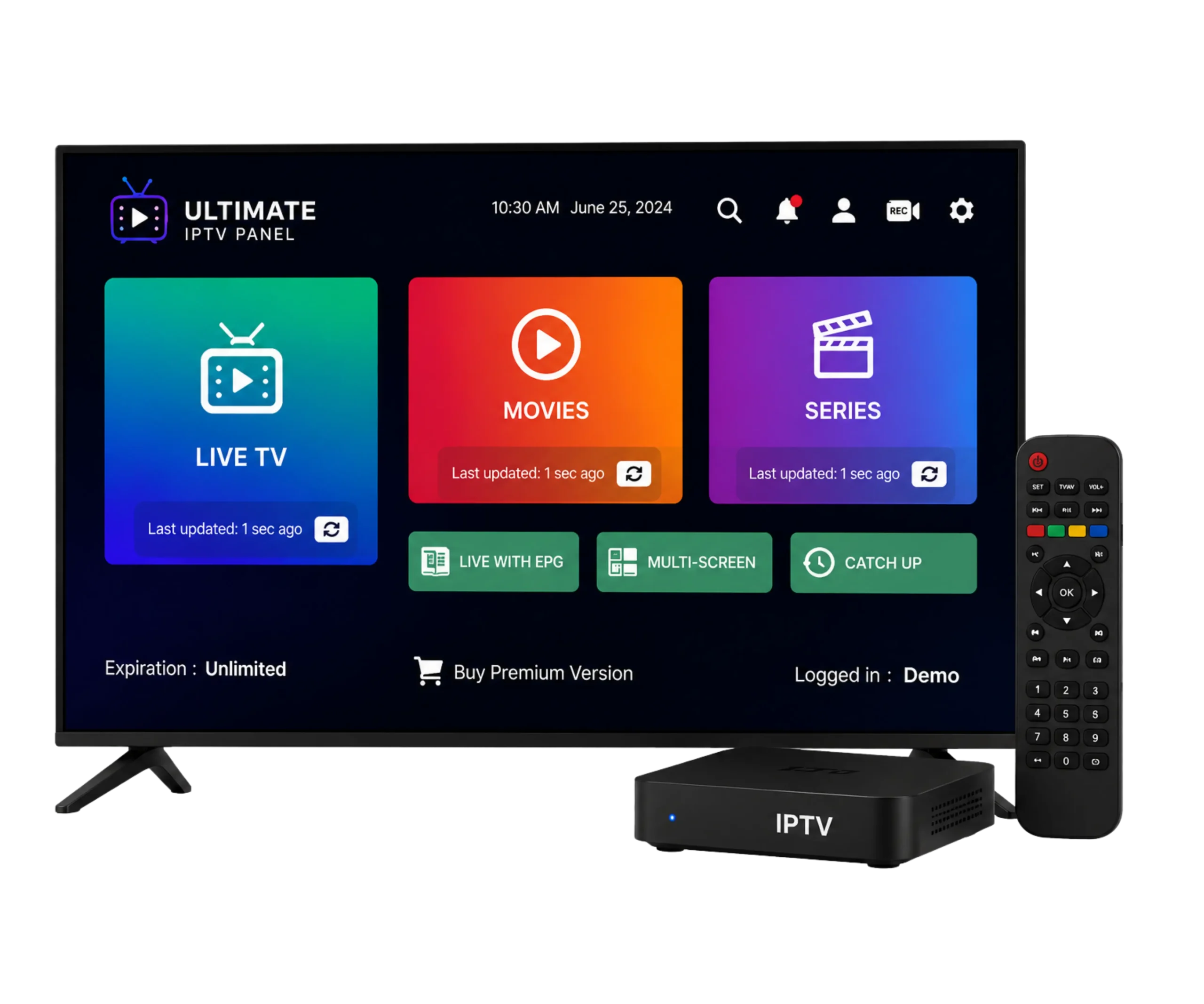 Ultimate IPTV Panel, Modern IPTV interface with remote setup