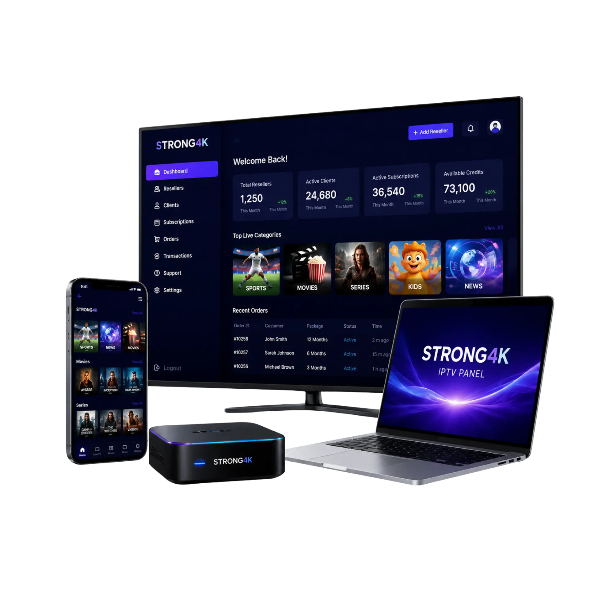 Modern IPTV dashboard product showcase