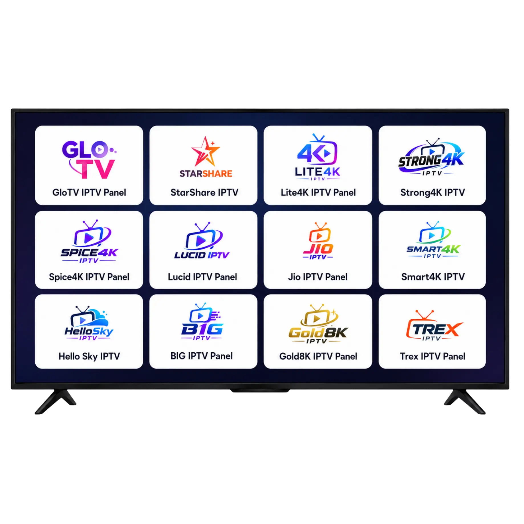 Modern IPTV grid on sleek TV screen