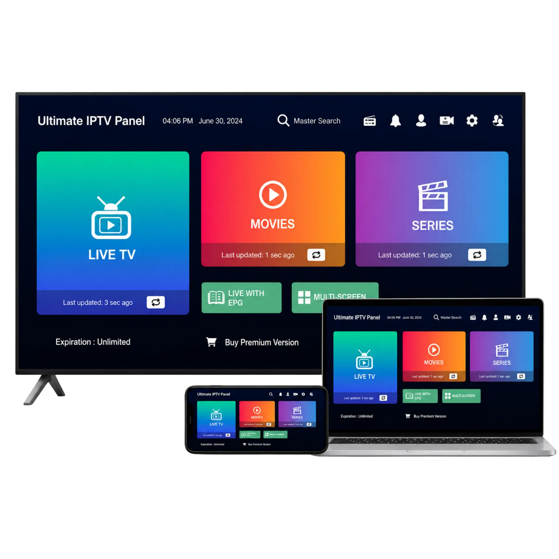Modern IPTV interface across devices