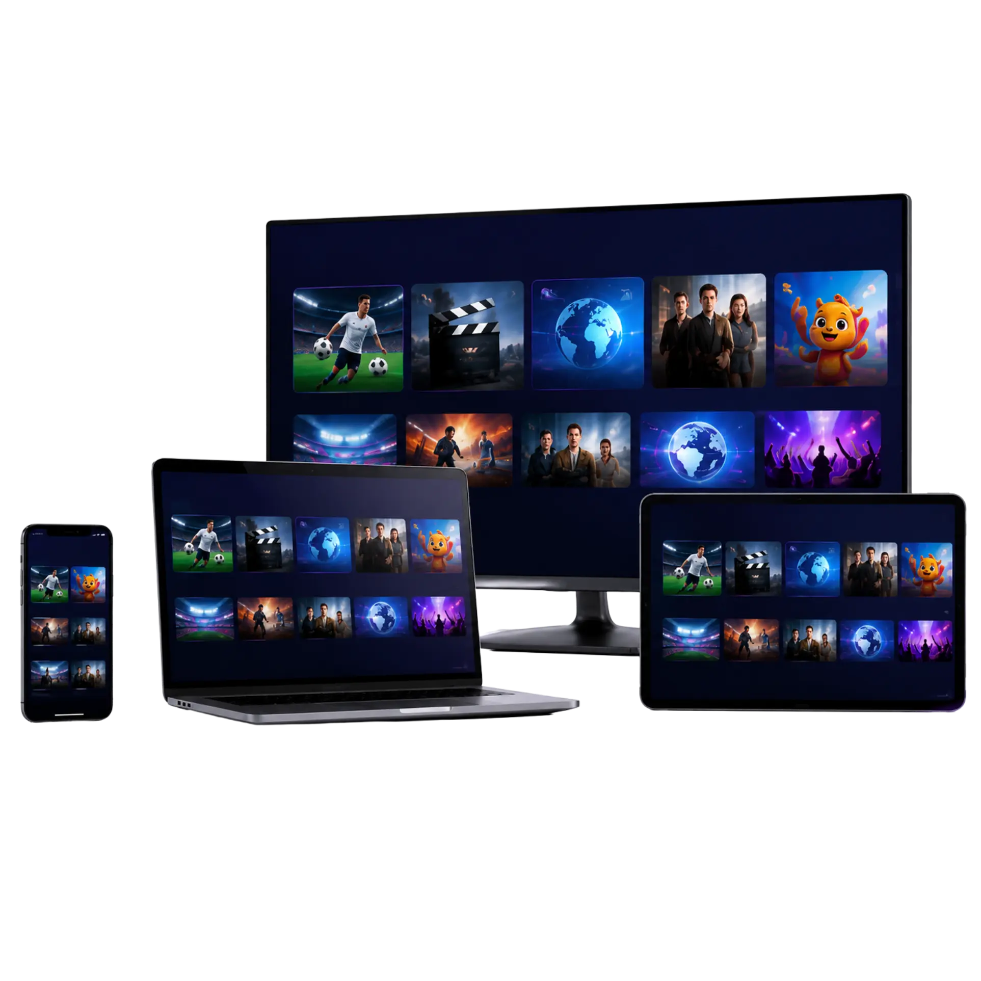 Modern tech display with media tiles