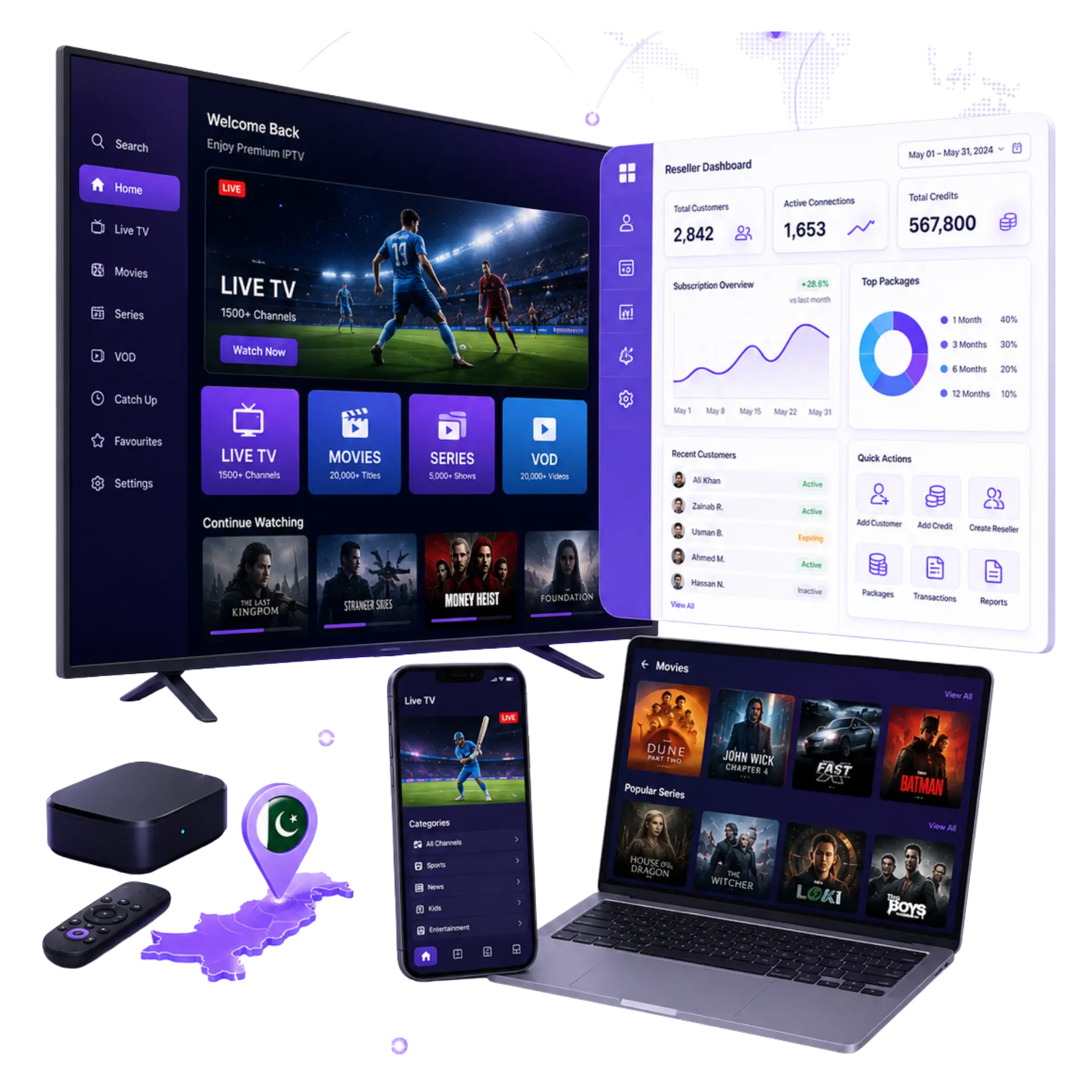 Tech streaming dashboard with global connectivity
