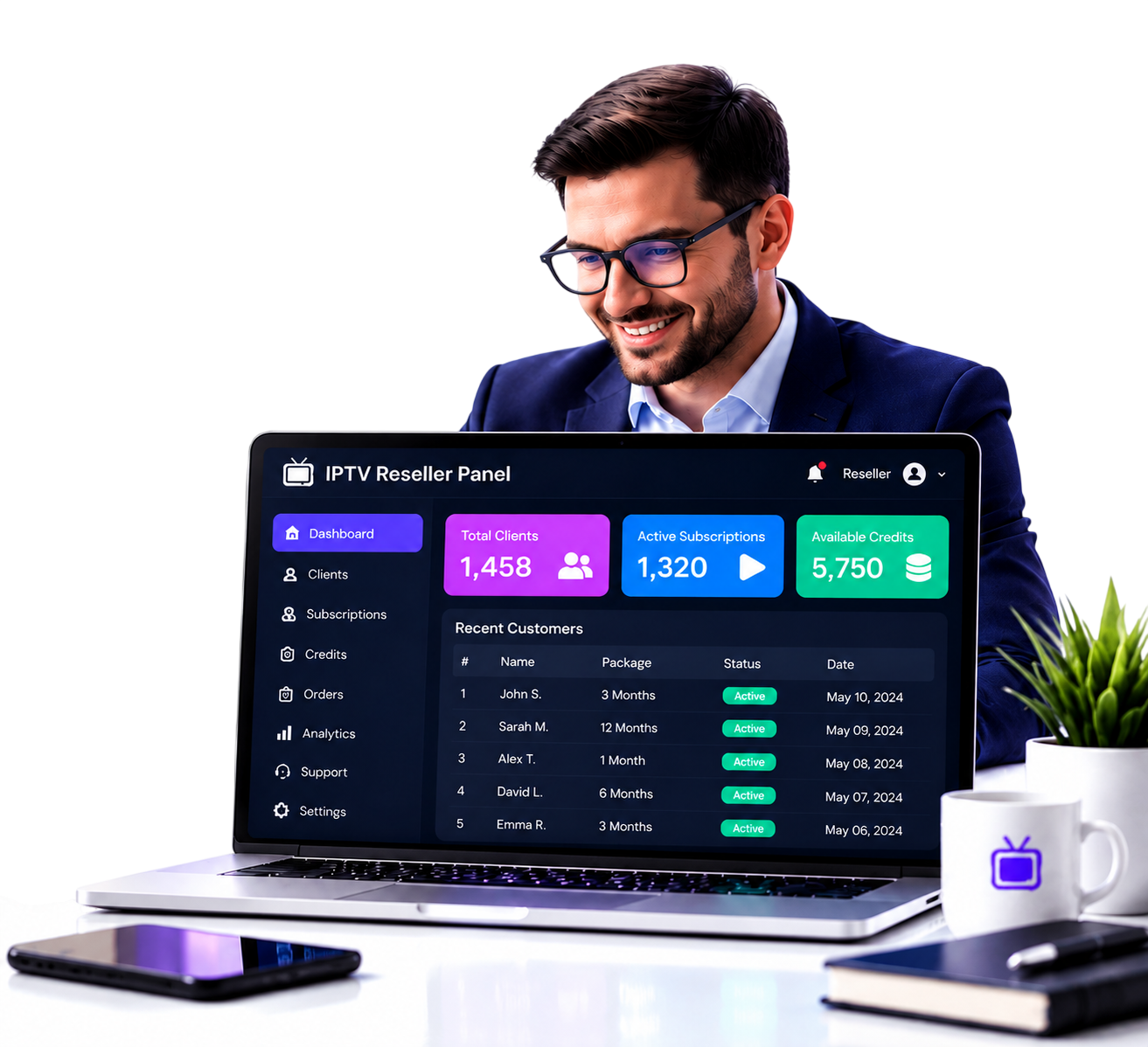 Modern IPTV Reseller Dashboard Workspace-Photoroom